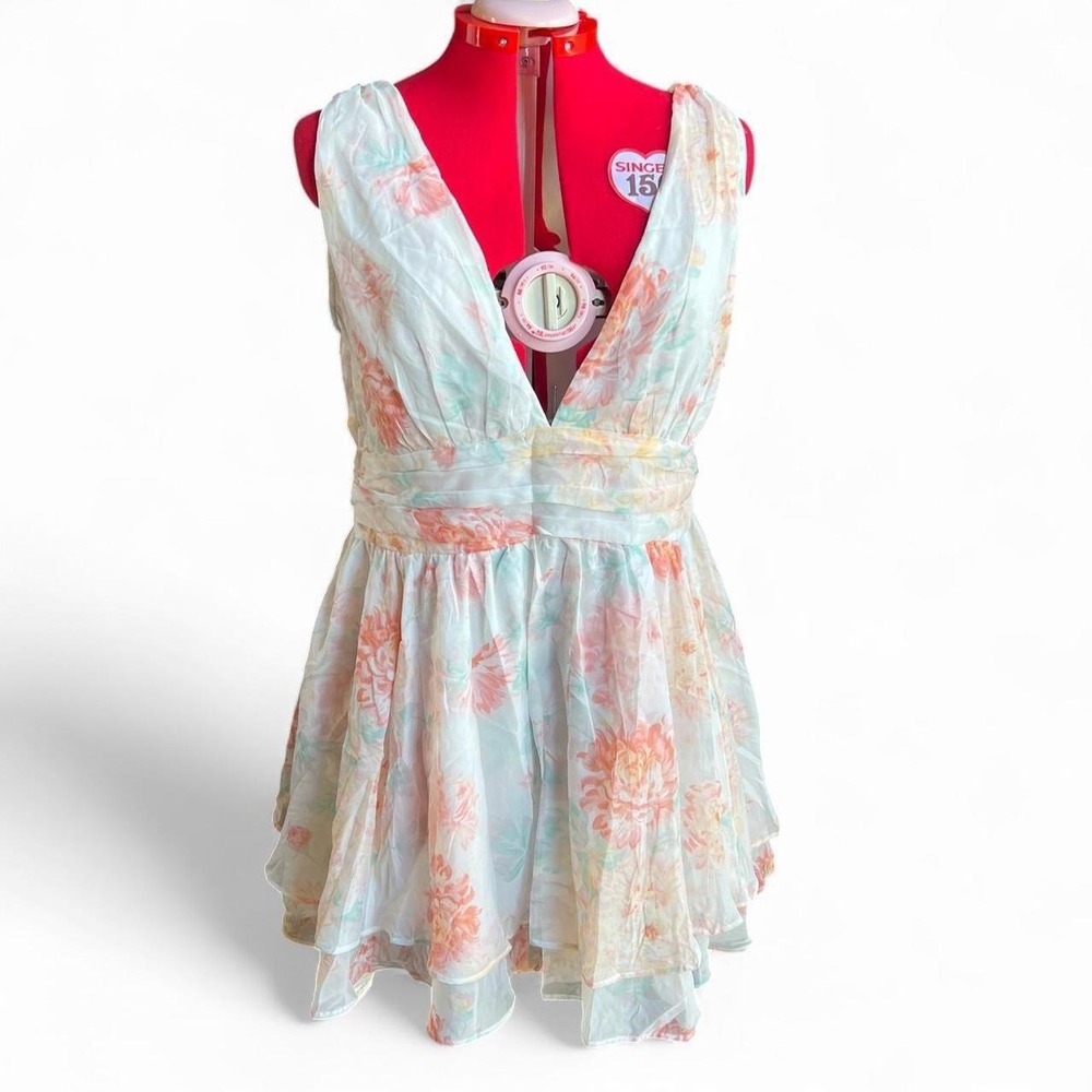 Abercrombie & Fitch Watercolor Deep V Neck Mini Dress With Open Back NWT